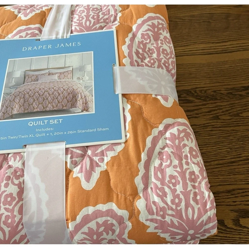 Draper James Twin Quilt Sham Set Orange Pink Paisley Floral Cottagecore Dorm NEW